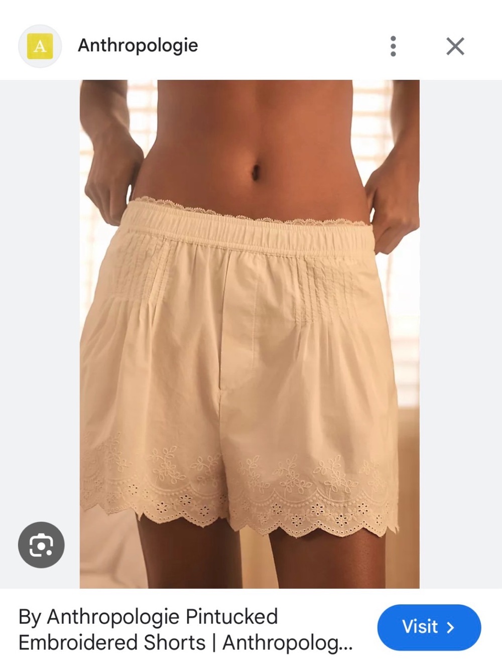Anthropologie Cream Pintucked Embroidered Shorts